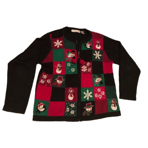 Victoria Jones Womens Christmas Embroidered Jeweled Cardigan Sweater Size M - Picture 1 of 7